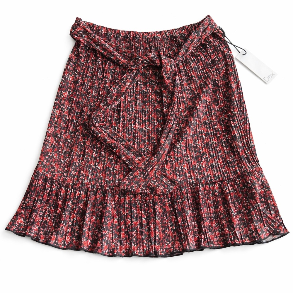 New - Dex Red and Black Floral Pleated Skater Skirt